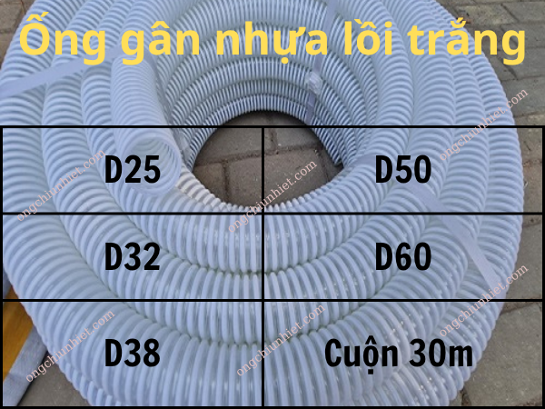 Kích cỡ Ống gân nhựa lồi trắng