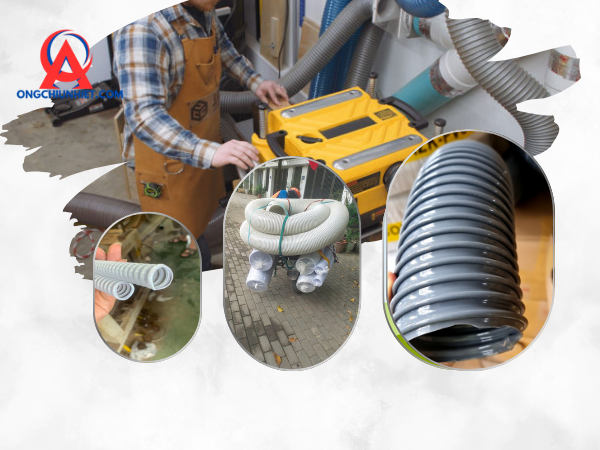 Ống hút bụi gân nhựa dùng trong xưởng gỗ nội thất