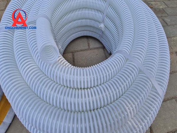 Ống gân nhựa trắng phi 60 hút bụi xưởng may, cuộn 30m